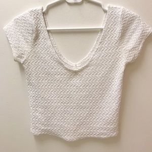 Cropped Plunging White Tee